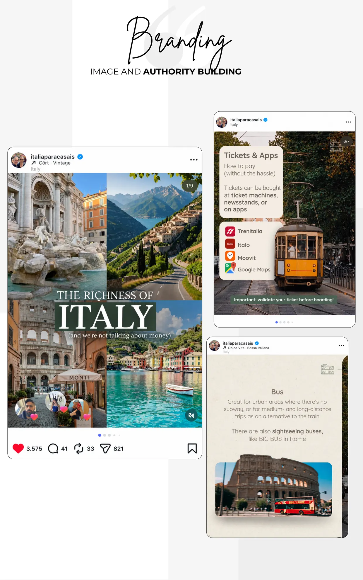 Elite Marketing branding case for an Italy travel account